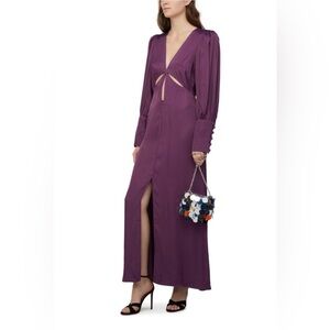 FARM RIO BURGUNDY CUT OUT LONG SLEEVE MAXI DRESS